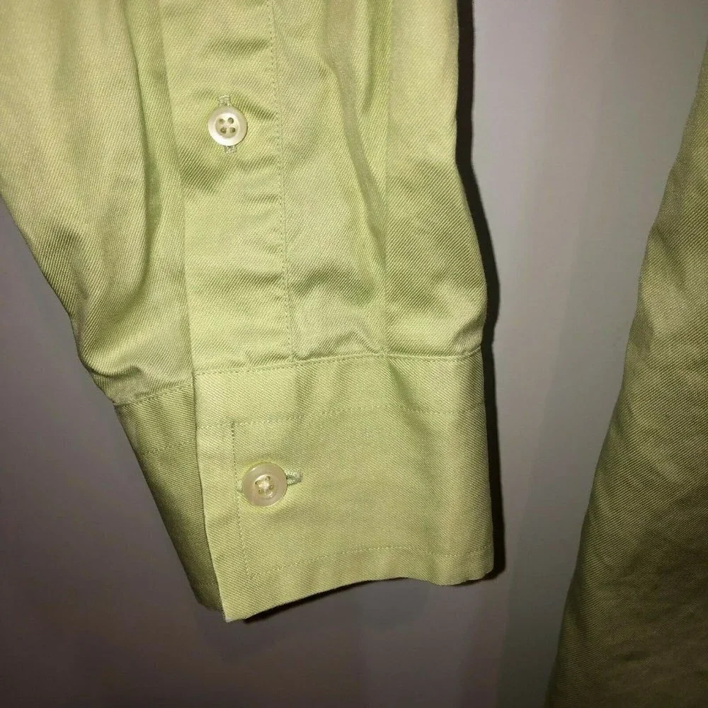 Banana Republic Large Sz 16-16.5 Green Fitted Long Sleeve Button Front Shirt